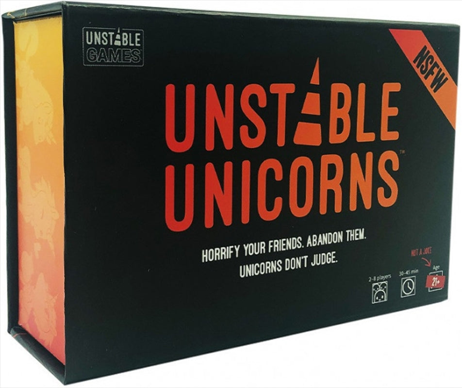 Unstable Unicorns NSFW card game featuring colorful unicorn cards and playful design.