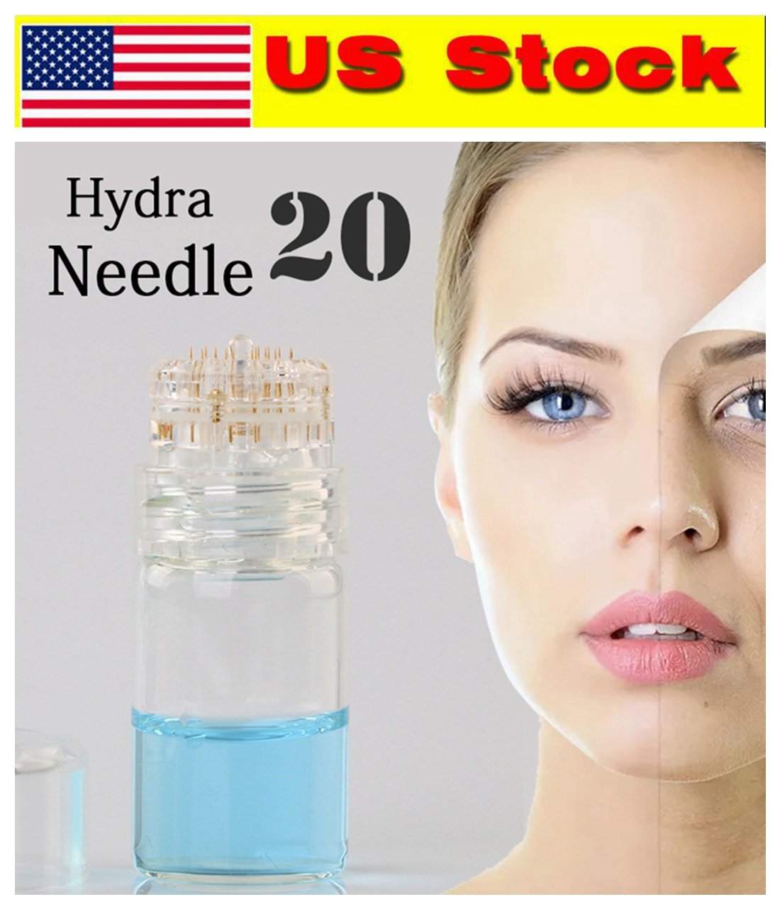 20 Pin Hydra Needles Microneedles Applicator with titanium and 24K gold plated needles for skincare.