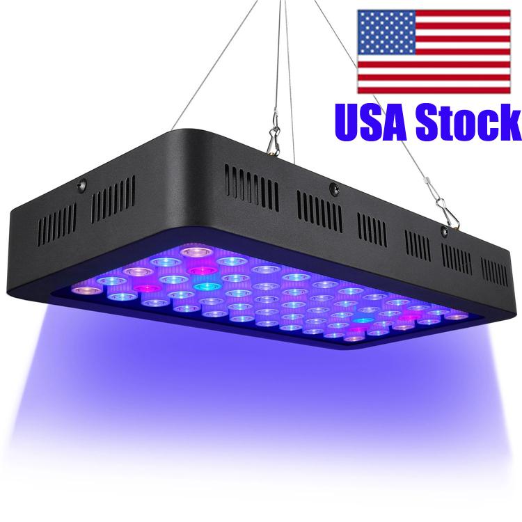 USA Stock Dimmable LED Aquarium Light 165W with full spectrum for coral, showcasing its sleek design and adjustable features.