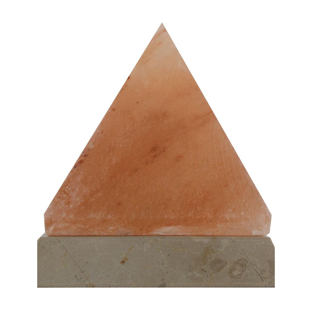 USB Himalayan Salt Lamp in pyramid triangle shape, showcasing its pink crystal texture and warm glow.