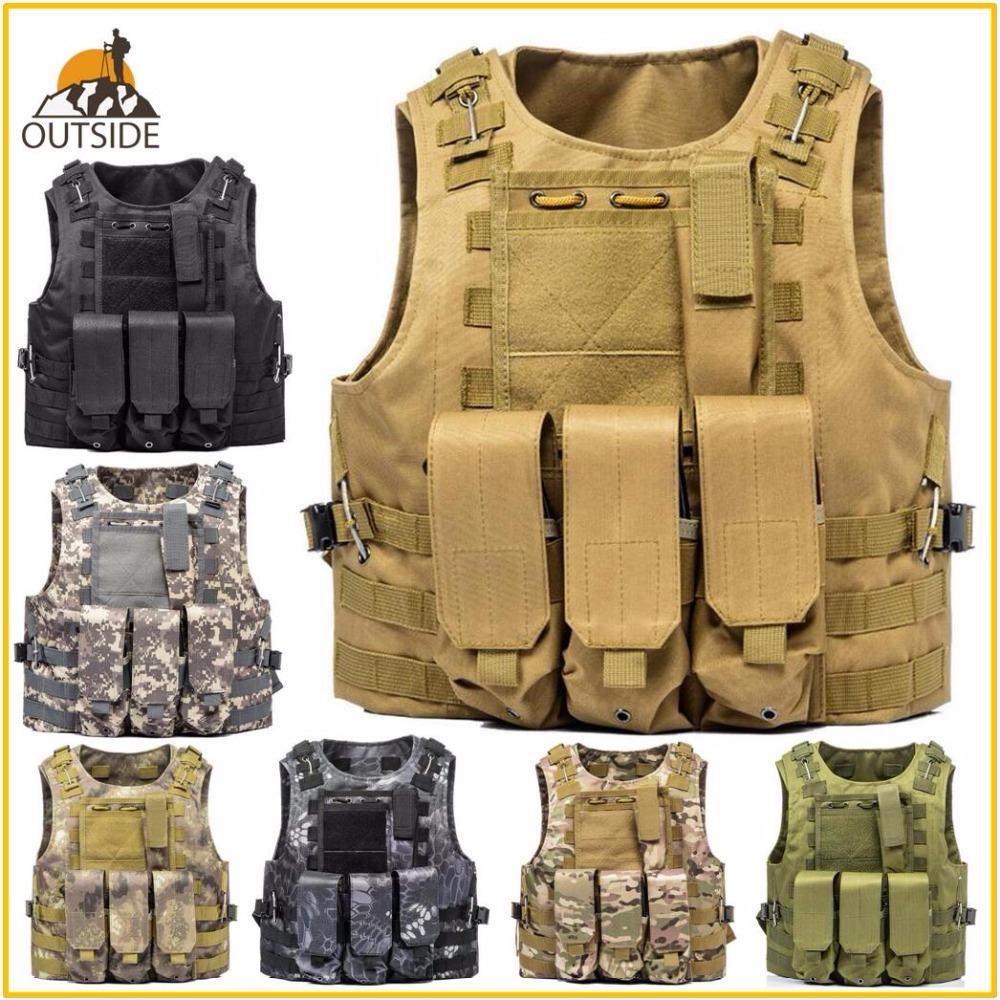 USMC Airsoft Tactical Vest in black, featuring Molle design and detachable accessory bags, ideal for outdoor and hunting activities.