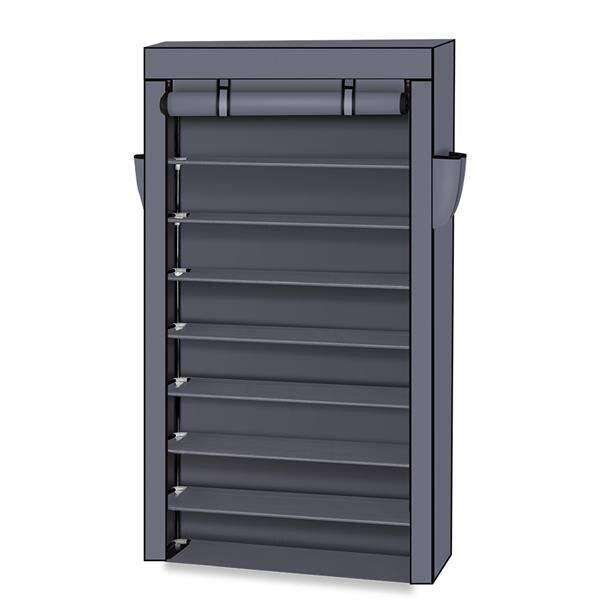 US-W 10 Tiers Shoe Rack with Dustproof Cover in black, showcasing multiple tiers for organized shoe storage.