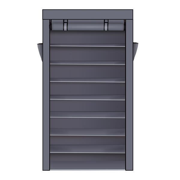 US-W 10 Tiers Shoe Rack with Dustproof Cover in black, showcasing multiple tiers for organized shoe storage.