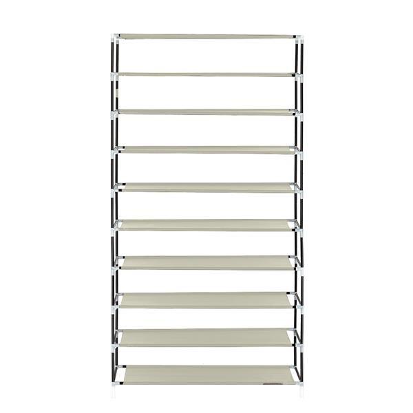 US-W 10 Tiers Shoe Rack with Dustproof Cover in black, showcasing multiple tiers for organized shoe storage.