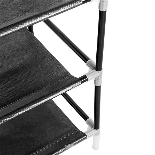 US-W 10 Tiers Shoe Rack with Dustproof Cover in black, showcasing multiple tiers for organized shoe storage.