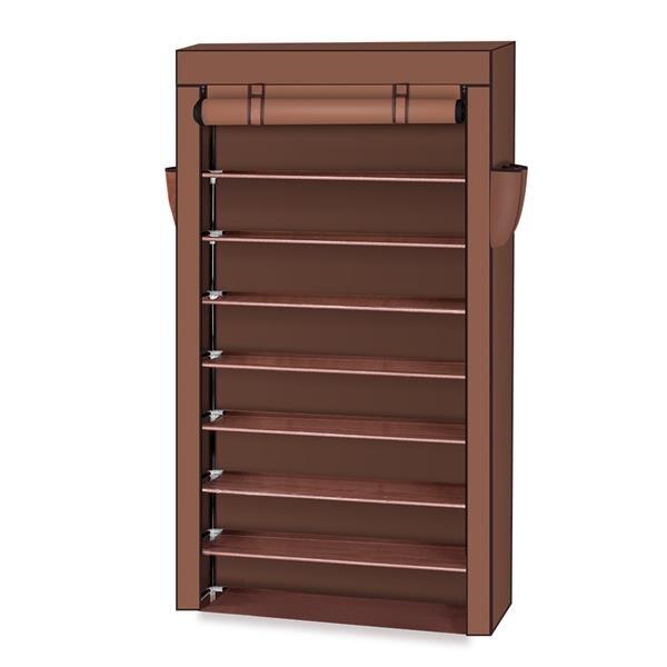 US-W 10 Tiers Shoe Rack with Dustproof Cover in black, showcasing multiple tiers for organized shoe storage.