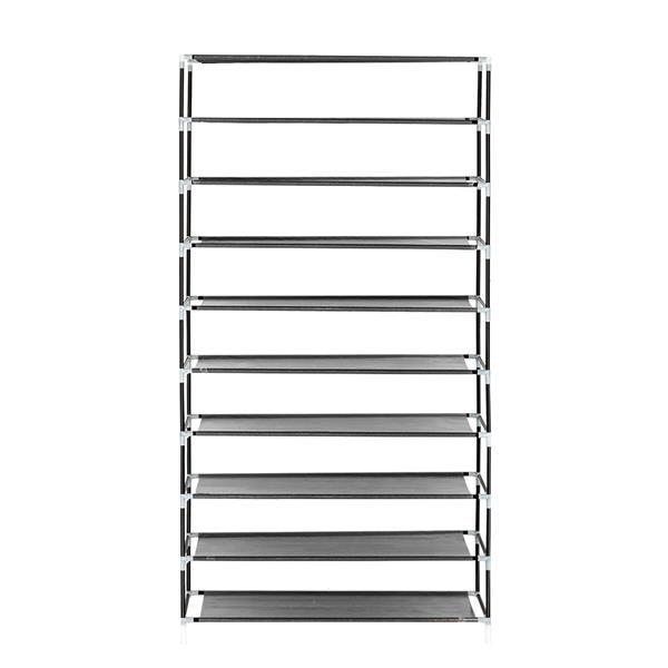 US-W 10 Tiers Shoe Rack with Dustproof Cover in black, showcasing multiple tiers for organized shoe storage.