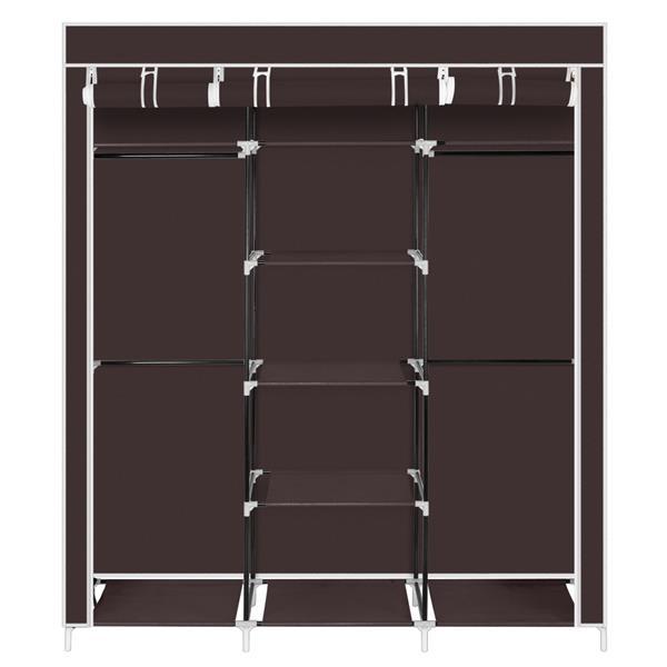 A 69-inch portable clothes closet made of non-woven fabric, featuring a sturdy design with double rods and available in four colors.