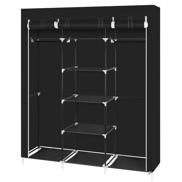 A 69-inch portable clothes closet made of non-woven fabric, featuring a sturdy design with double rods and available in four colors.