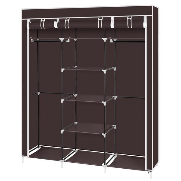 A 69-inch portable clothes closet made of non-woven fabric, featuring a sturdy design with double rods and available in four colors.