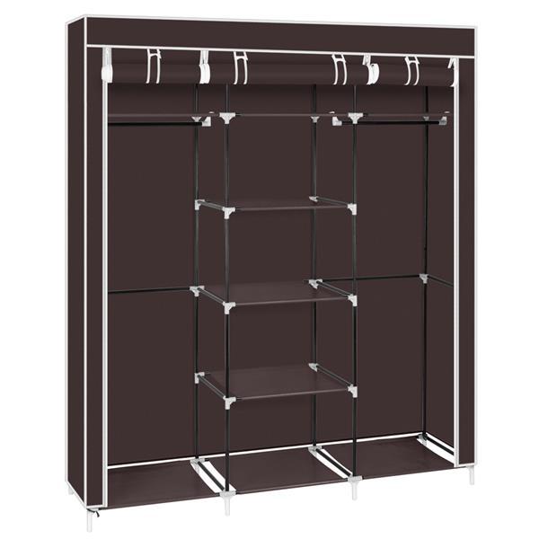 A 69-inch portable clothes closet made of non-woven fabric, featuring a sturdy design with double rods and available in four colors.