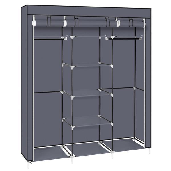 A 69-inch portable clothes closet made of non-woven fabric, featuring a sturdy design with double rods and available in four colors.