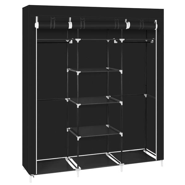 A 69-inch portable clothes closet made of non-woven fabric, featuring a sturdy design with double rods and available in four colors.