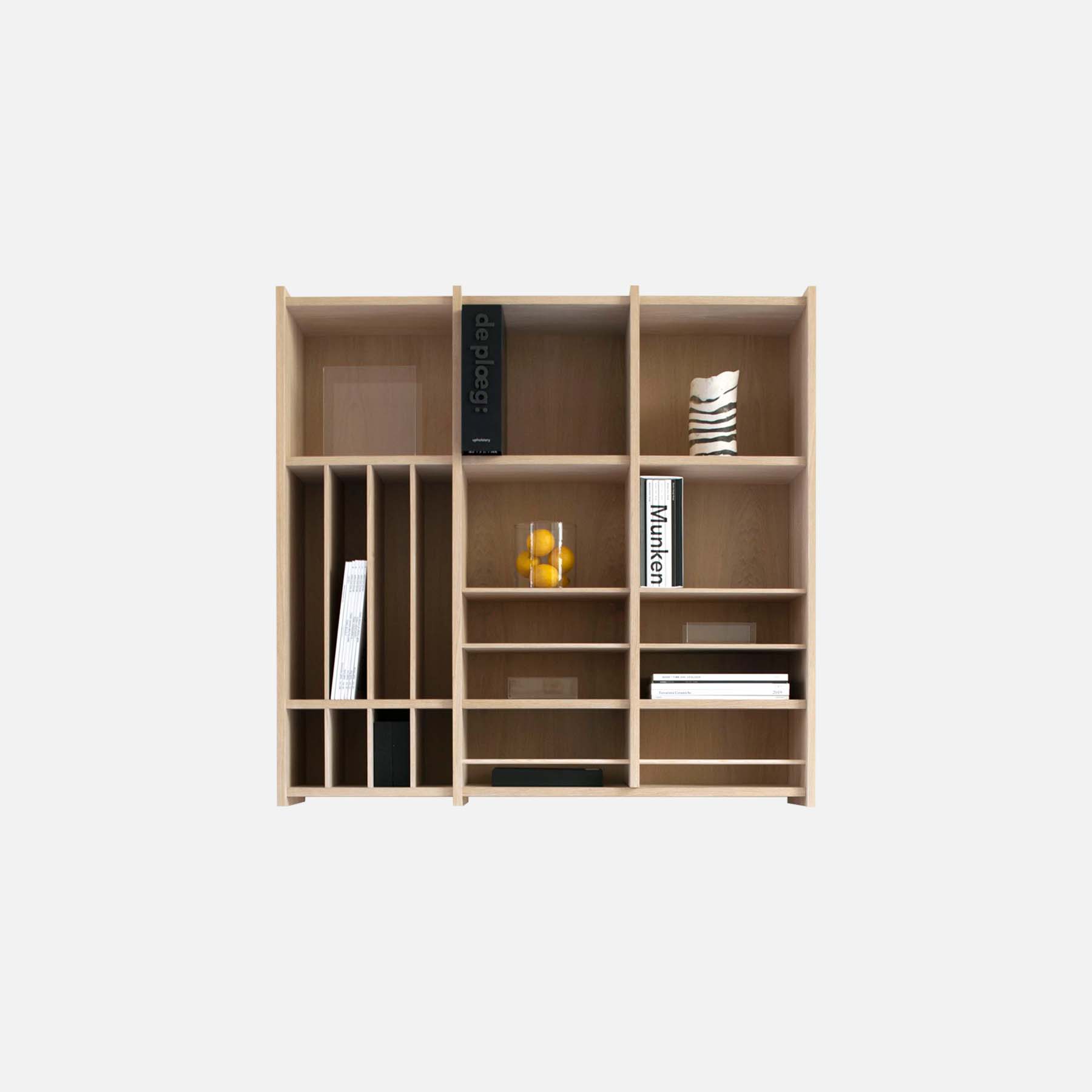 VALRYGG Shelving 1005 featuring a high-end oak veneer finish, designed for versatile storage solutions in modern interiors.