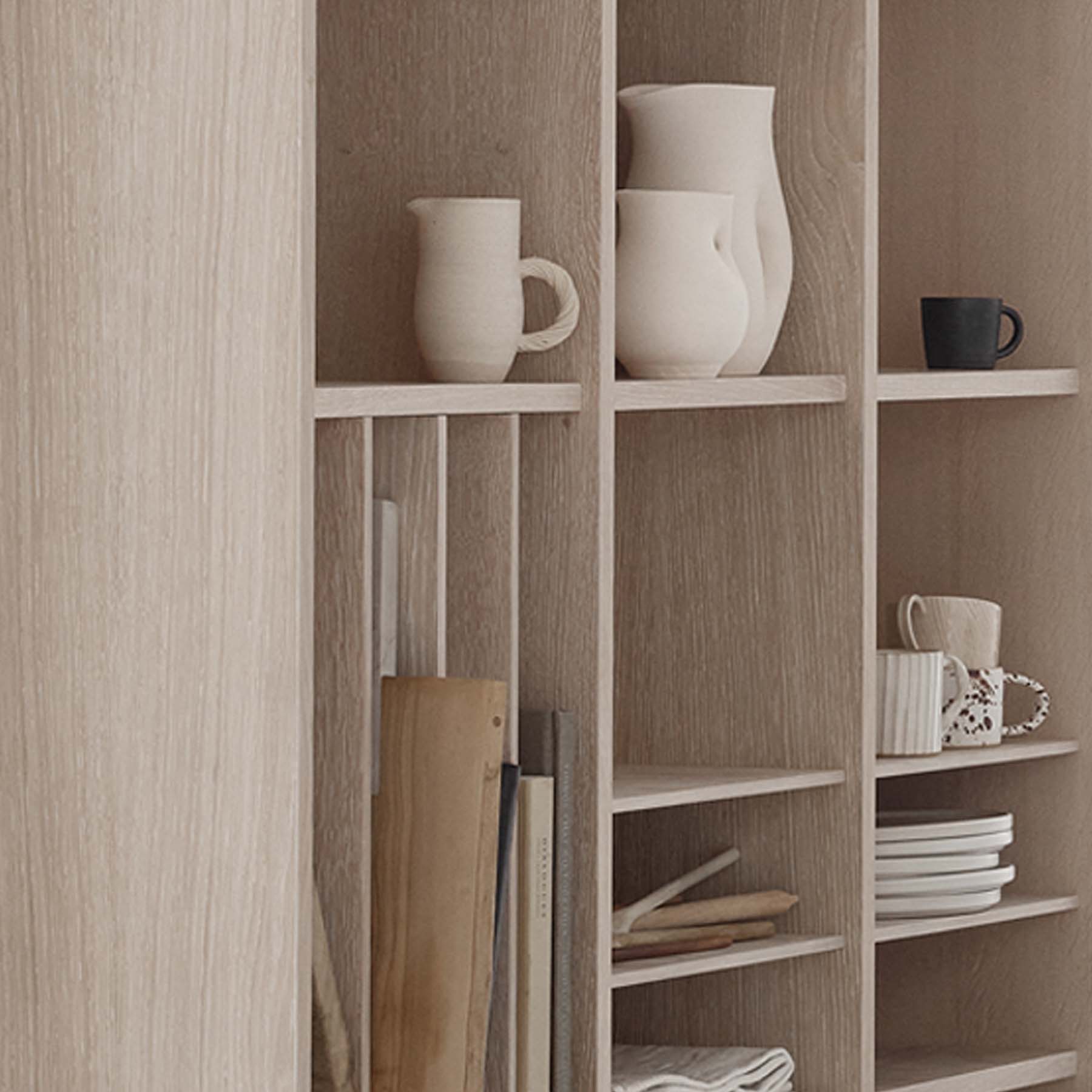 VALRYGG Shelving 1005 featuring a high-end oak veneer finish, designed for versatile storage solutions in modern interiors.