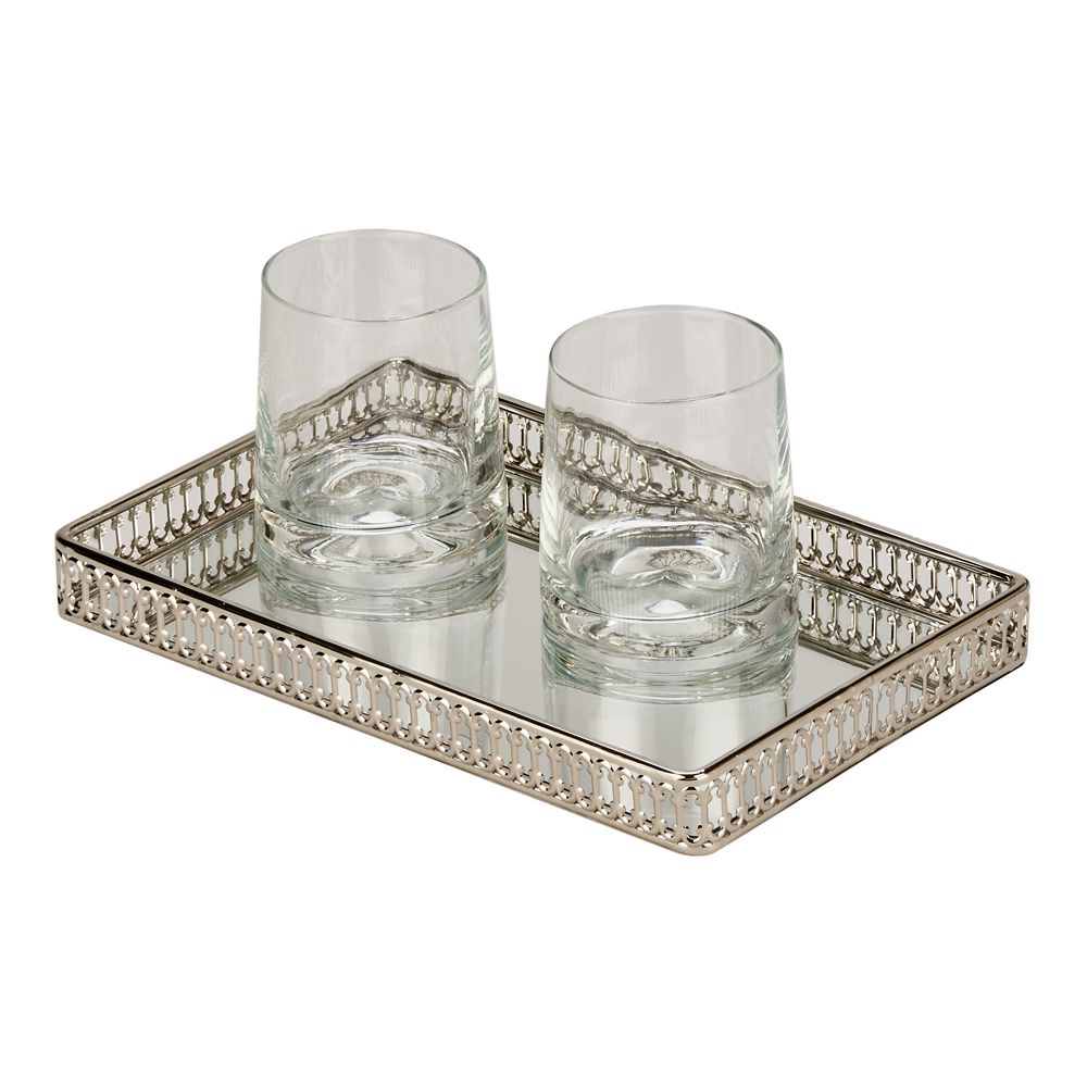 Elegant Vanity Gallery Tray with a nickelplated silver border and a reflective mirror bottom, measuring 11" x 7".