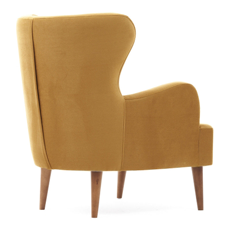 Luxurious Velvet Armchair KING in gold with plush upholstery and walnut wood legs, perfect for stylish interiors.