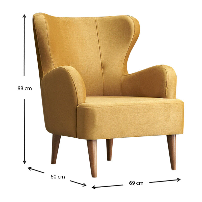 Luxurious Velvet Armchair KING in gold with plush upholstery and walnut wood legs, perfect for stylish interiors.