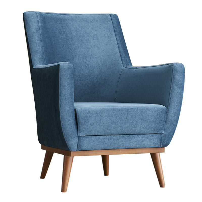 REGATA Blue Velvet Armchair with natural beech wood legs, showcasing plush upholstery and elegant design.