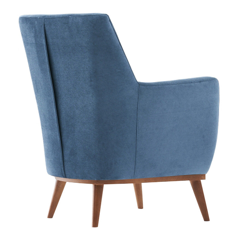 REGATA Blue Velvet Armchair with natural beech wood legs, showcasing plush upholstery and elegant design.