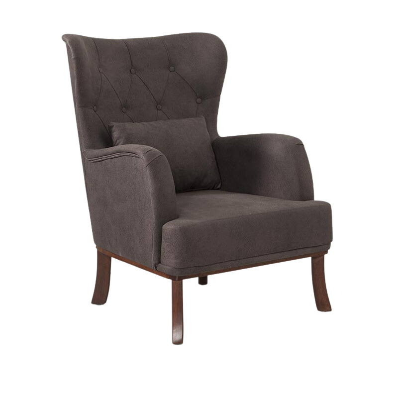 Velvet Armchair ROMEO in anthracite color, showcasing plush upholstery and natural wood legs.