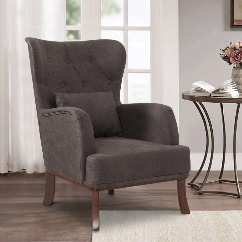 Velvet Armchair ROMEO in anthracite color, showcasing plush upholstery and natural wood legs.