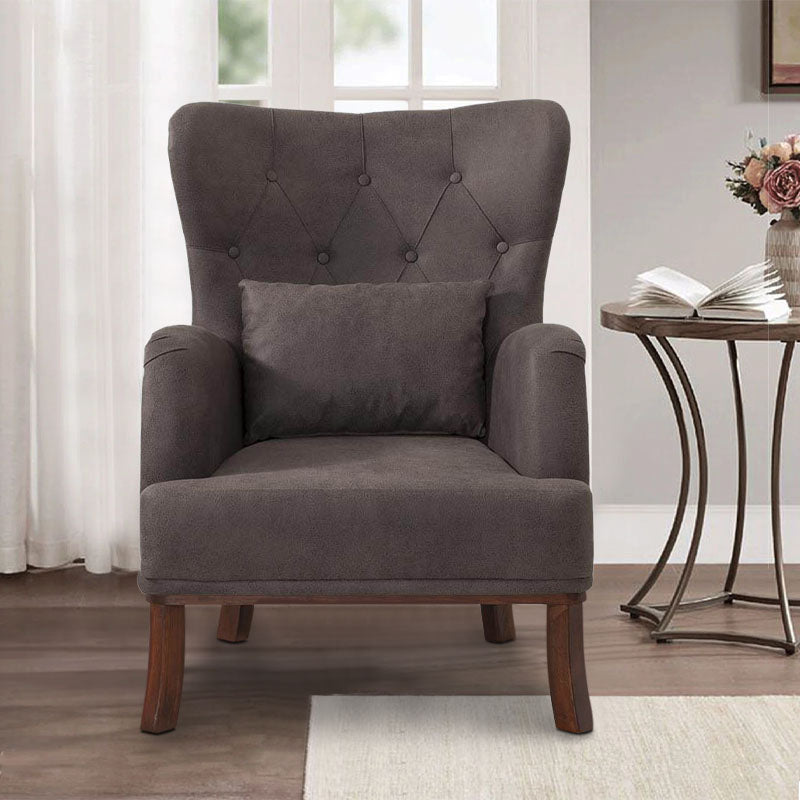 Velvet Armchair ROMEO in anthracite color, showcasing plush upholstery and natural wood legs.