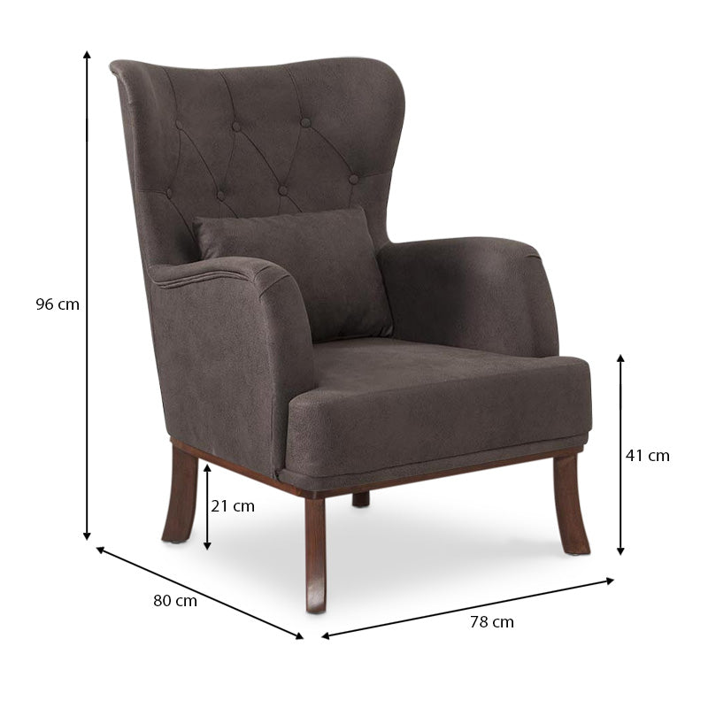 Velvet Armchair ROMEO in anthracite color, showcasing plush upholstery and natural wood legs.