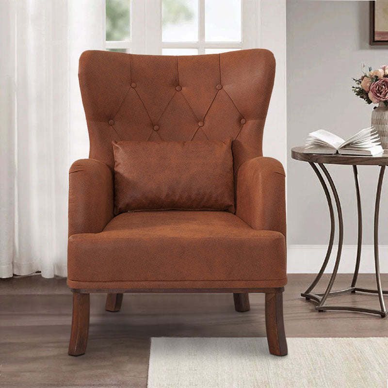 Luxurious brown velvet armchair ROMEO with natural wood legs, perfect for stylish relaxation.