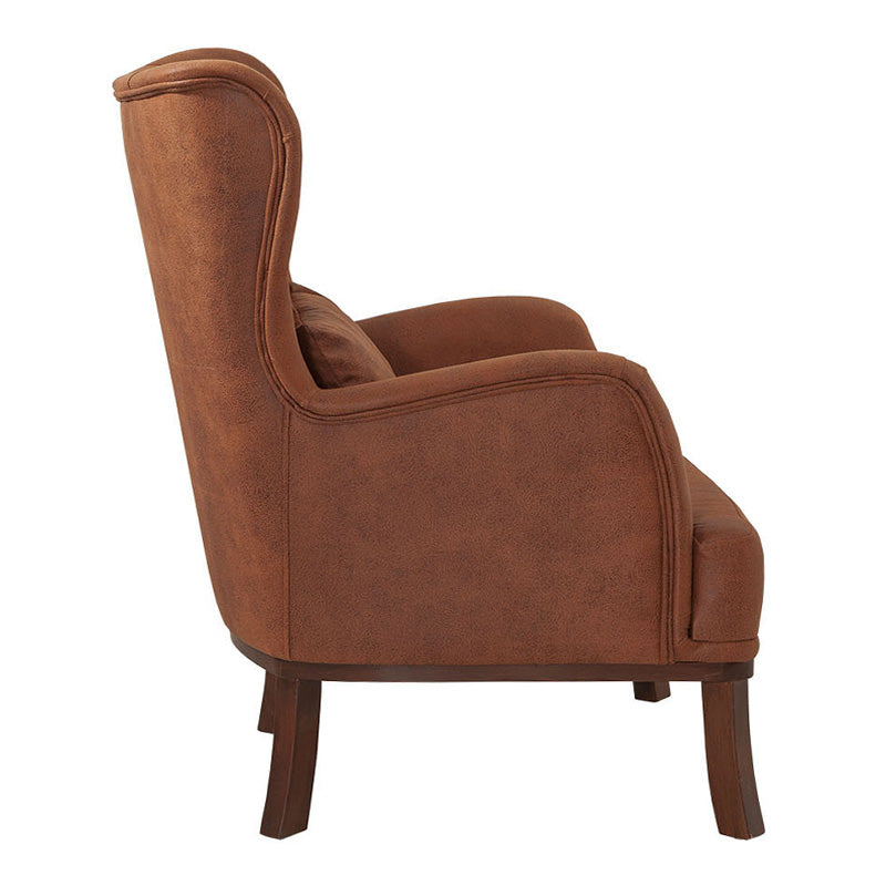 Luxurious brown velvet armchair ROMEO with natural wood legs, perfect for stylish relaxation.