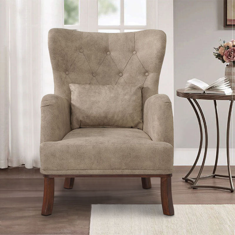 Velvet Armchair ROMEO in cream color, featuring plush upholstery and natural wood legs, perfect for stylish relaxation.