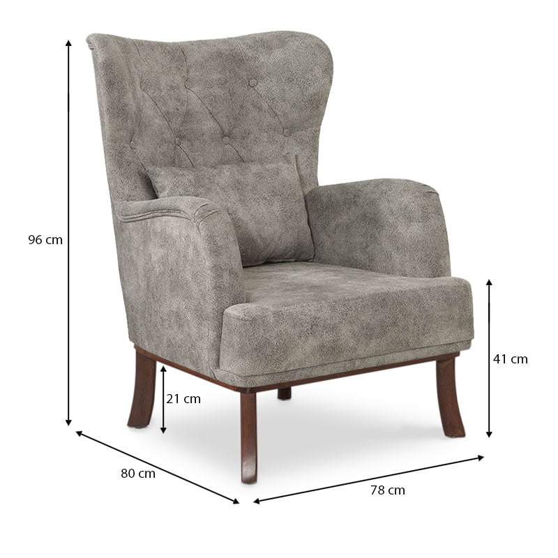 Velvet Armchair ROMEO in grey, featuring plush upholstery and natural wood legs, perfect for stylish relaxation.