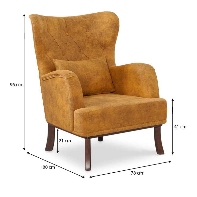 Velvet Armchair ROMEO in yellow, featuring plush upholstery and natural wood legs, perfect for stylish relaxation.