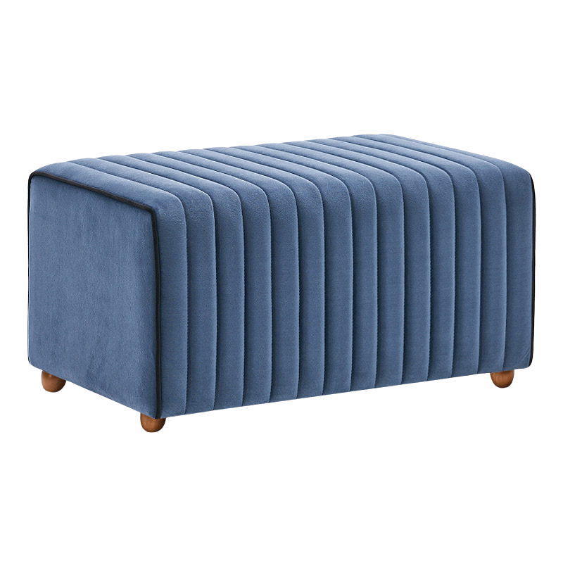 Elegant blue velvet stool ANDRA with wooden legs, measuring 80x40x40cm, perfect for home or business use.