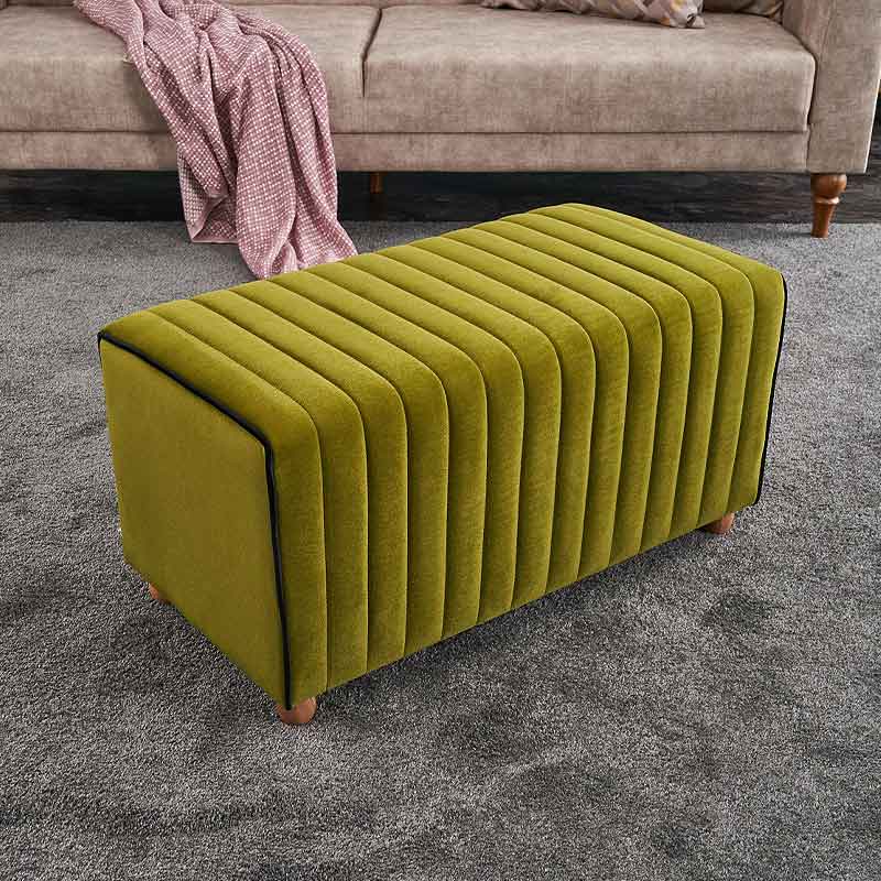 Elegant green velvet stool ANDRA with wooden legs, measuring 80x40x40cm, perfect for stylish seating.