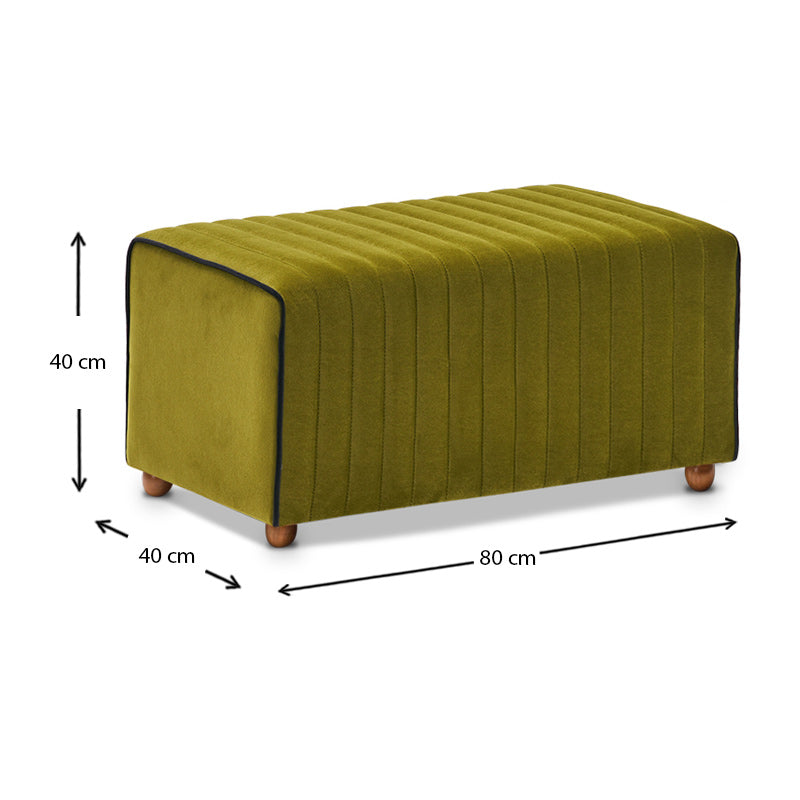 Elegant green velvet stool ANDRA with wooden legs, measuring 80x40x40cm, perfect for stylish seating.