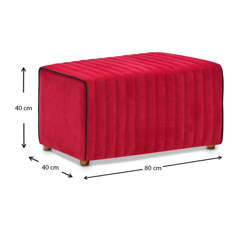 ANDRA Red Velvet Stool with wooden legs, measuring 80x40x40 cm, showcasing luxurious upholstery and durable design.