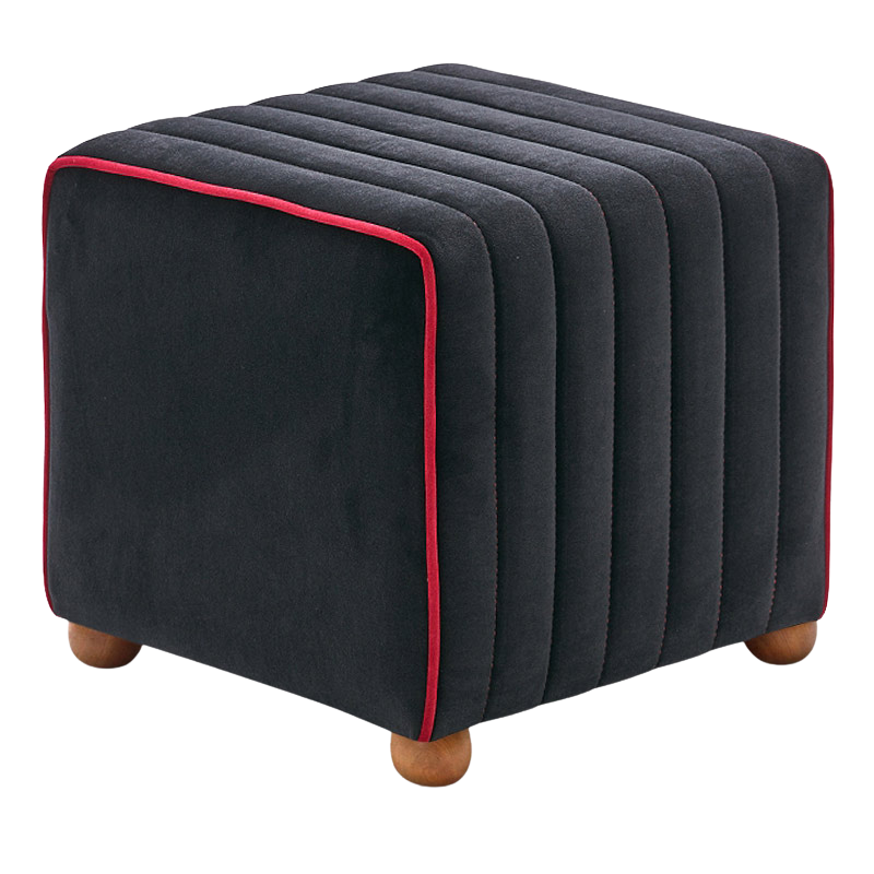 Black Velvet Stool CLARISSA with wooden legs, measuring 40x40x40 cm, showcasing its elegant design and plush upholstery.