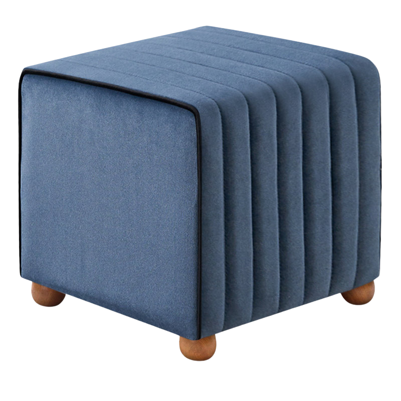 Velvet Stool CLARISSA in blue with wooden legs, measuring 40x40x40 cm, showcasing its luxurious fabric and sturdy design.