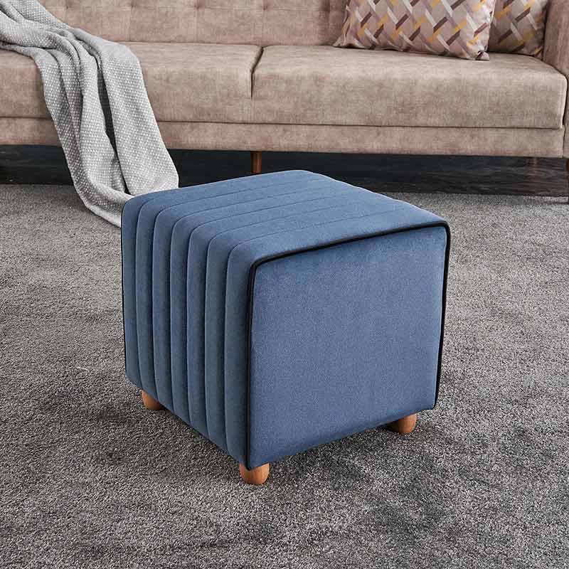 Velvet Stool CLARISSA in blue with wooden legs, measuring 40x40x40 cm, showcasing its luxurious fabric and sturdy design.