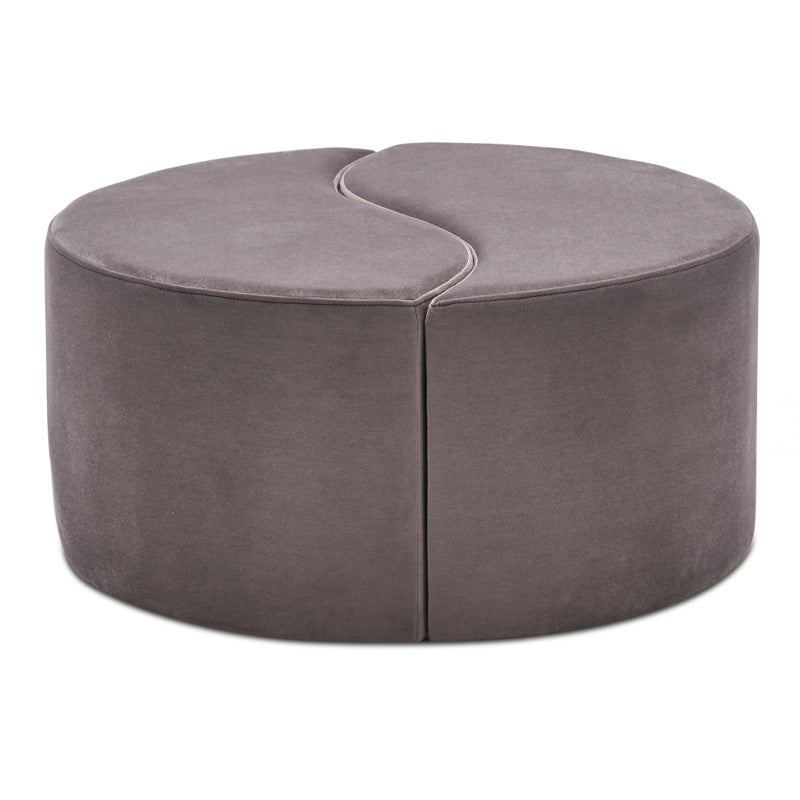 FLUFFY Light Grey Velvet Stool with plush upholstery and sturdy wood frame, measuring 80x80x40cm.