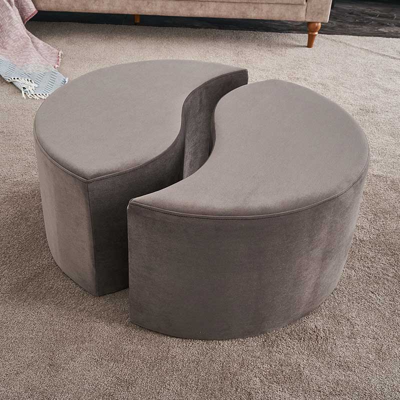 FLUFFY Light Grey Velvet Stool with plush upholstery and sturdy wood frame, measuring 80x80x40cm.