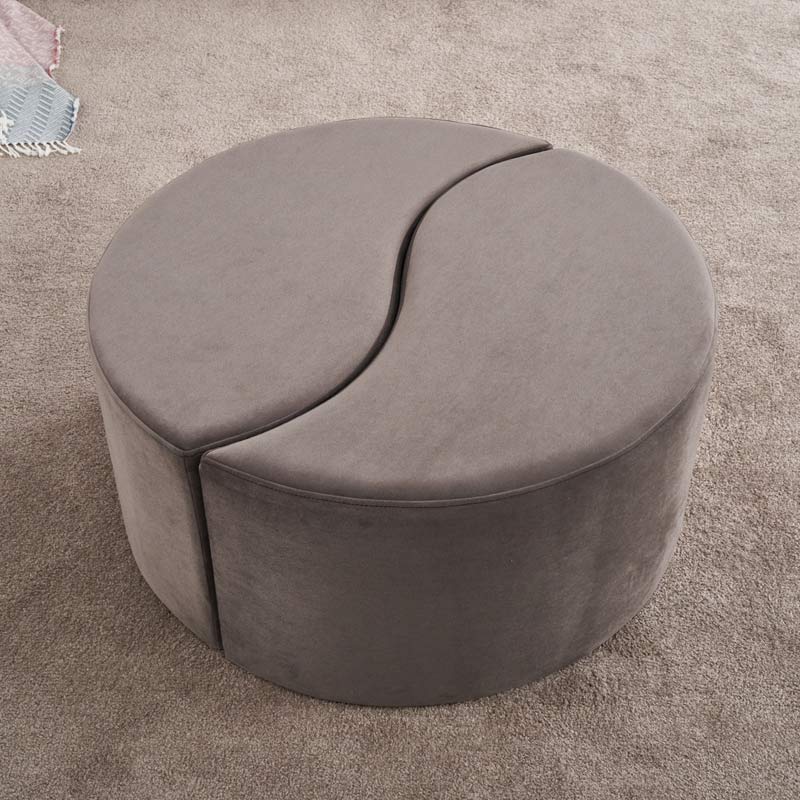 FLUFFY Light Grey Velvet Stool with plush upholstery and sturdy wood frame, measuring 80x80x40cm.