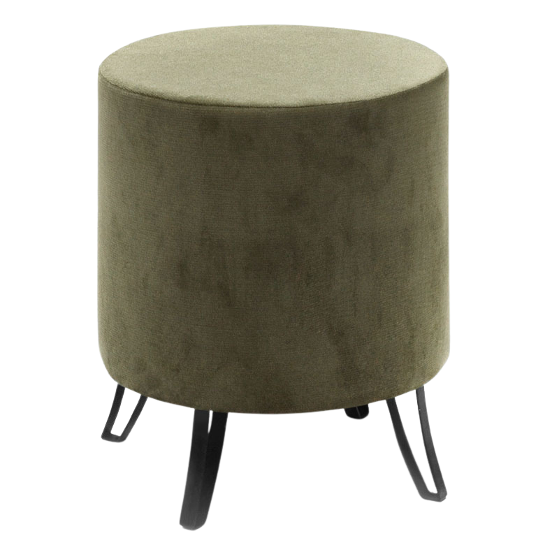 Dark green velvet stool PARCY with black metal legs, dimensions 40x40x40 cm, perfect for stylish seating.