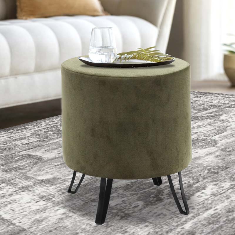 Dark green velvet stool PARCY with black metal legs, dimensions 40x40x40 cm, perfect for stylish seating.