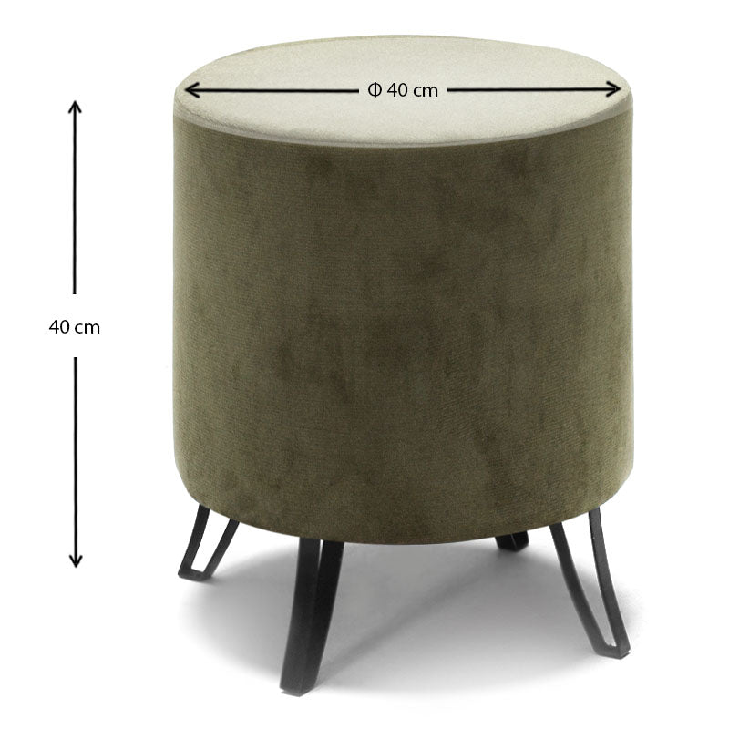 Dark green velvet stool PARCY with black metal legs, dimensions 40x40x40 cm, perfect for stylish seating.