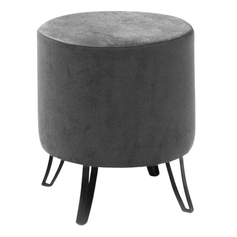 Stylish grey velvet stool PARCY with black metal legs, dimensions 40x40x40cm.