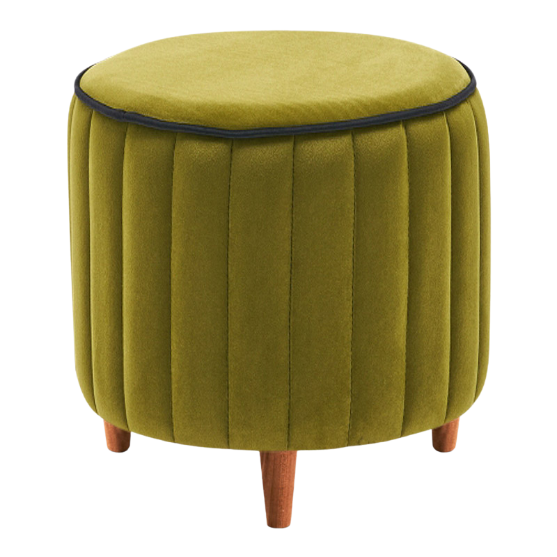 Stylish green velvet stool SANDRA with wooden legs, dimensions 40x40x40cm.