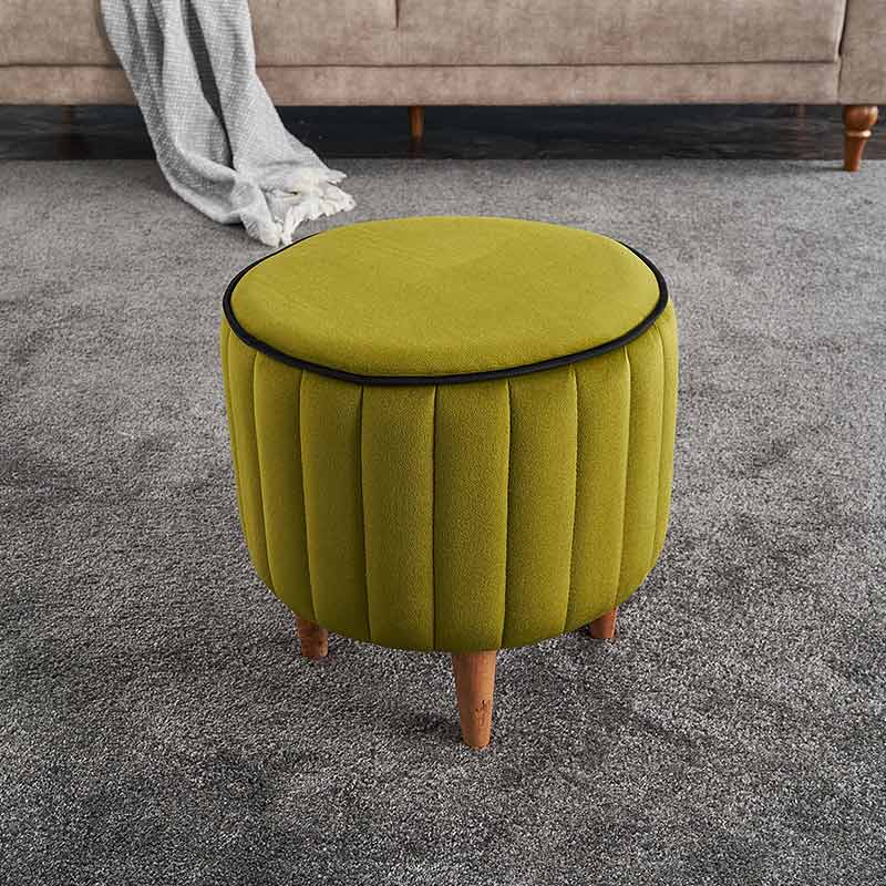 Stylish green velvet stool SANDRA with wooden legs, dimensions 40x40x40cm.