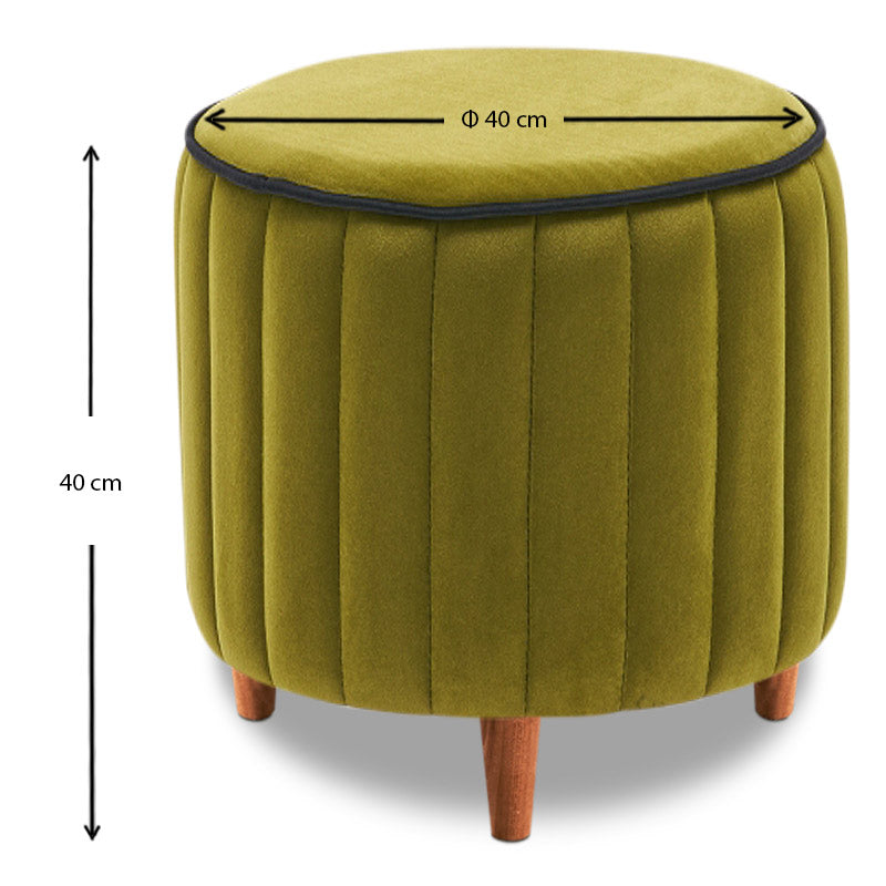 Stylish green velvet stool SANDRA with wooden legs, dimensions 40x40x40cm.